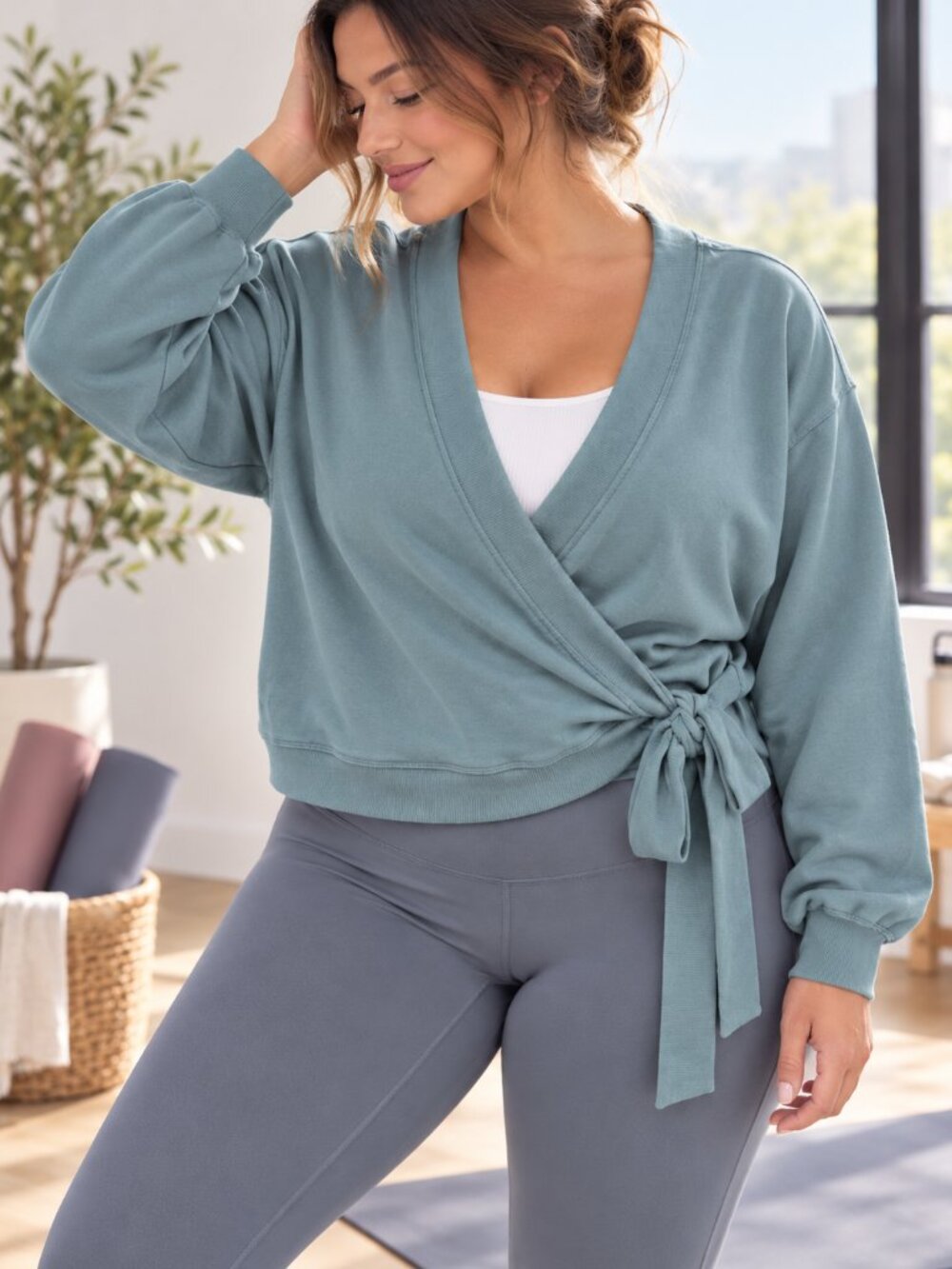 Thrive Société L Sage Wrap Sweatshirt Tie Waist Athleisure